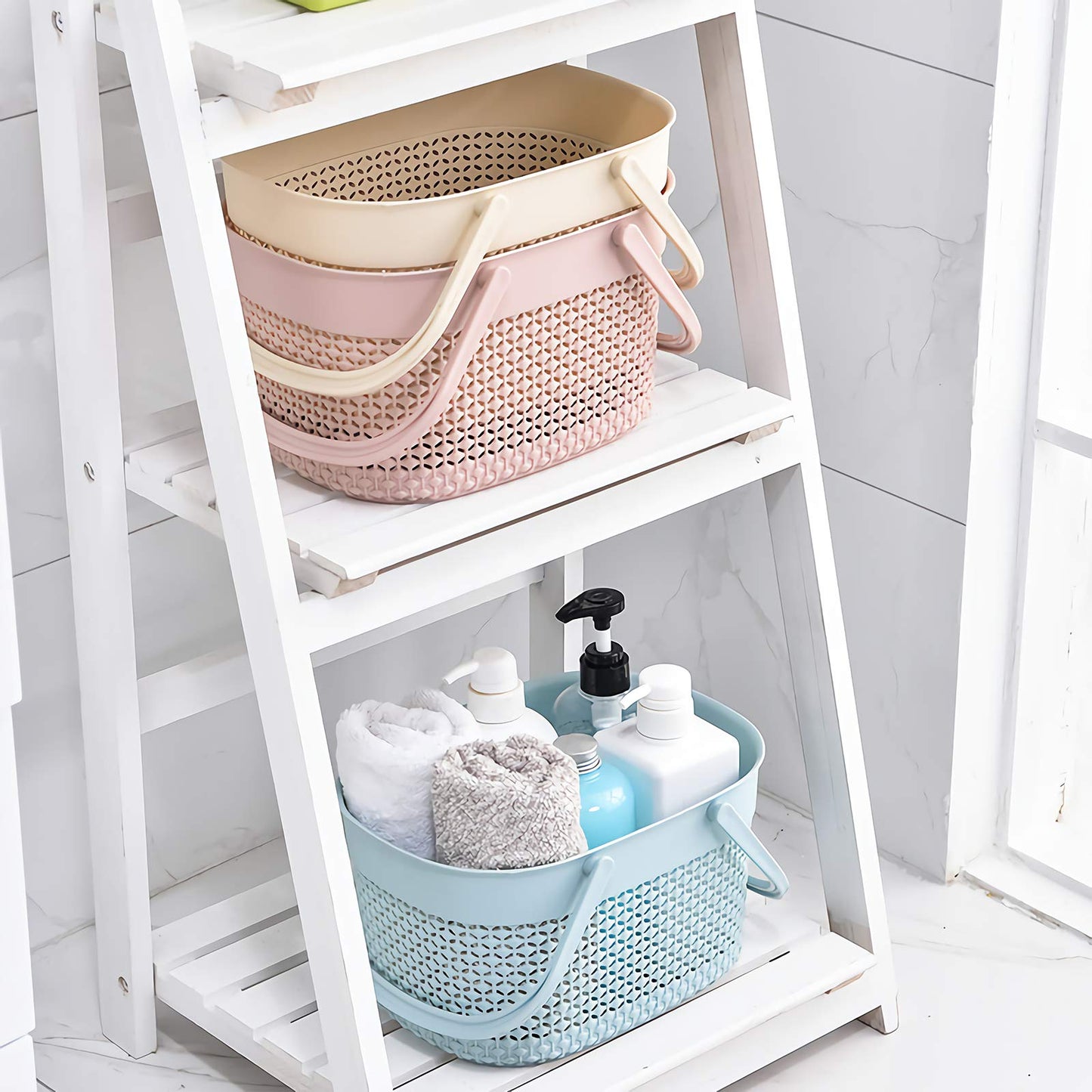 rejomiik Portable Shower Caddy Basket, Plastic Organizer Storage Tote with Handles Toiletry Bag Bin Box for Bathroom, College Dorm Room Essentials, Kitchen, Camp, Gym, Blue