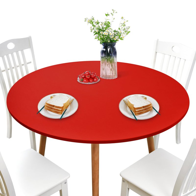 NEWISHER Round Fitted Table Cover Spandex Stretch Tablecloth Red Table Top Cover with Elastic Edged for Dining Picnic Patio 60 inch