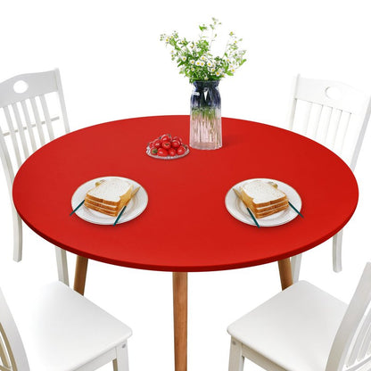 NEWISHER Round Fitted Table Cover Spandex Stretch Tablecloth Red Table Top Cover with Elastic Edged for Dining Picnic Patio 60 inch