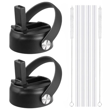 KMN Wide Mouth Straw Lid with Flip Top, Replacement Cap with Straw for Hydro Flask 18 32 40 oz Wide Mouth Water Bottle & 12 16 20 oz Coffee Flask, BPA-Free Leakproof Sports Lid (Black-2 Pack)