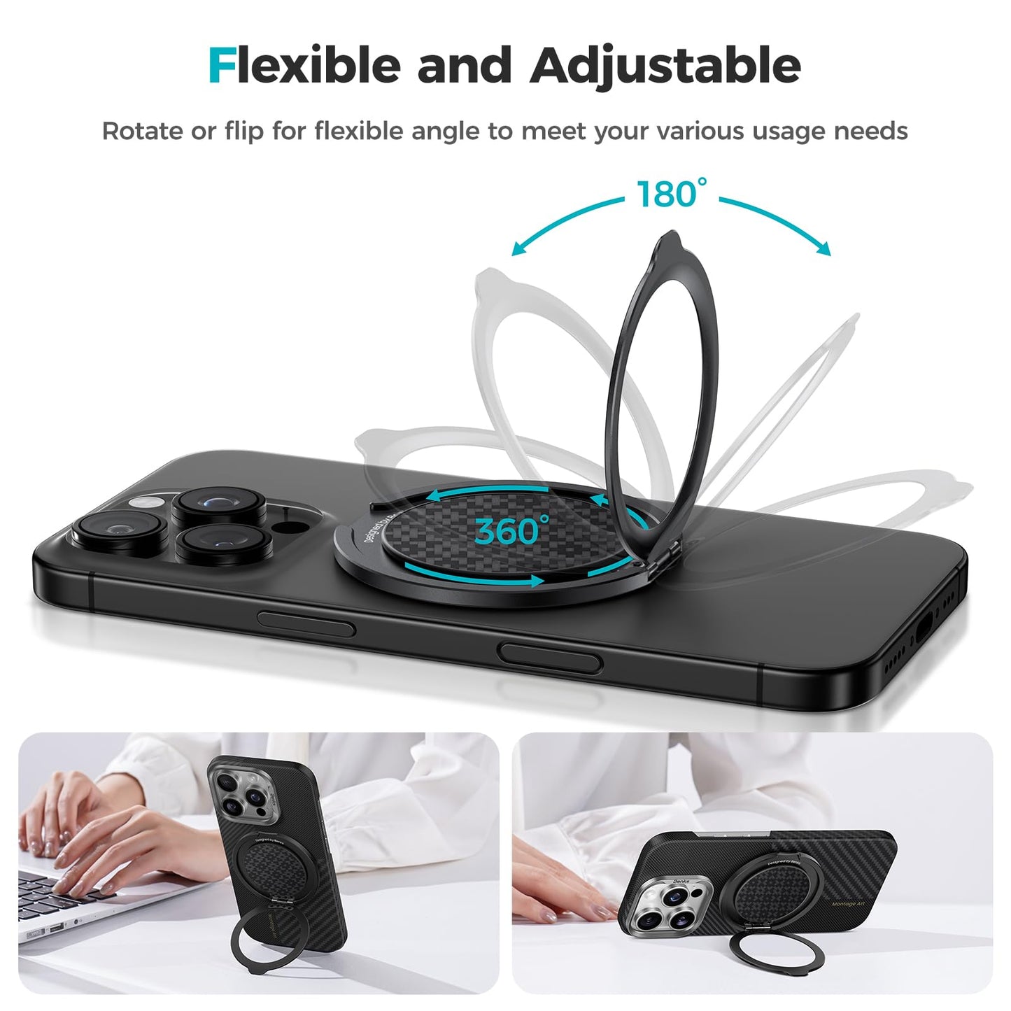 BENKS ArmorPop Magnetic Phone Grip & Stand for MagSafe, 360° Rotation Adjustable Phone Ring Holder for iPhone 17/16/15/14/13/12 Series, Durable Kevlar Design