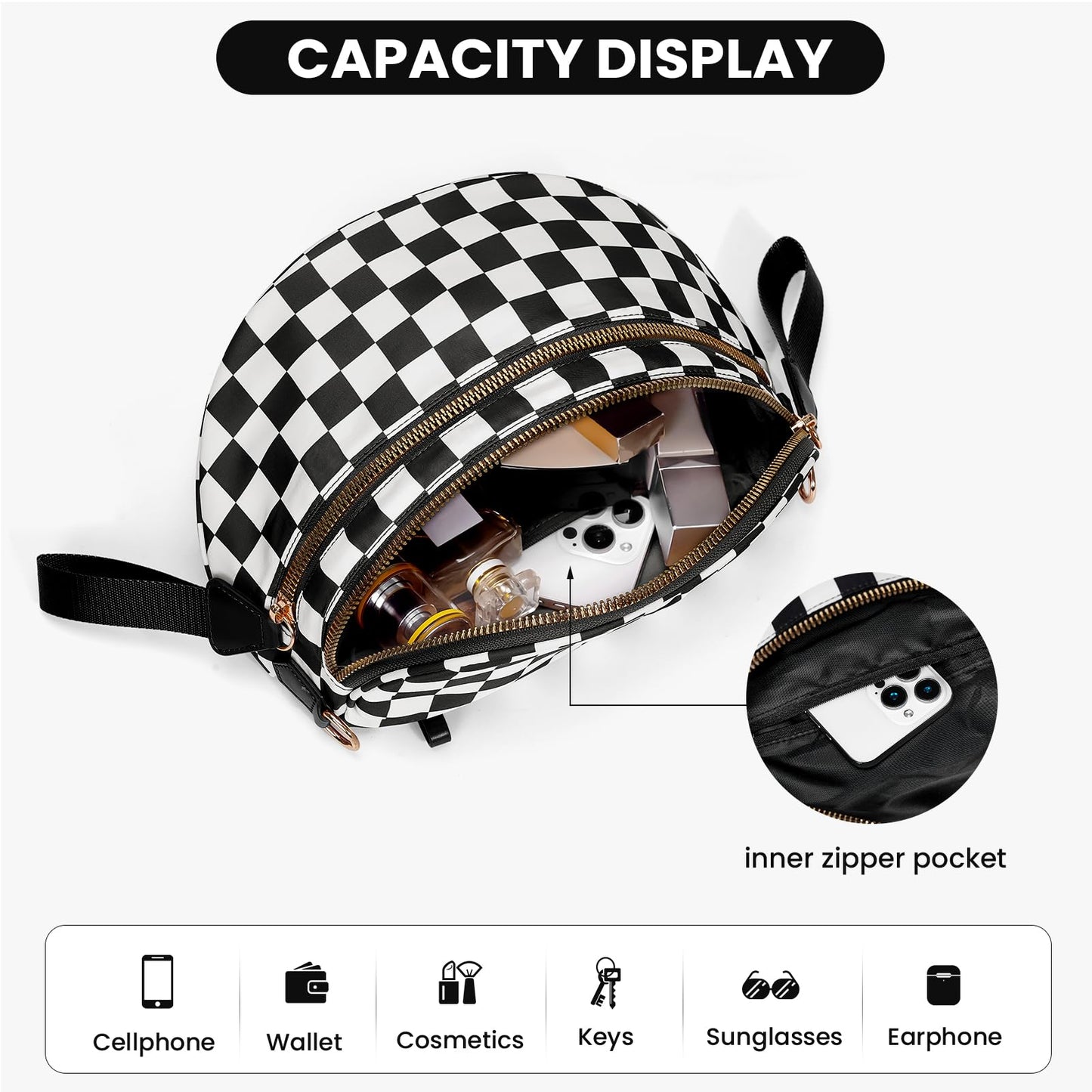 Checkered Crossbody Bum Bags for Women Nylon Checkered Purse Checkerboard Fanny Pack