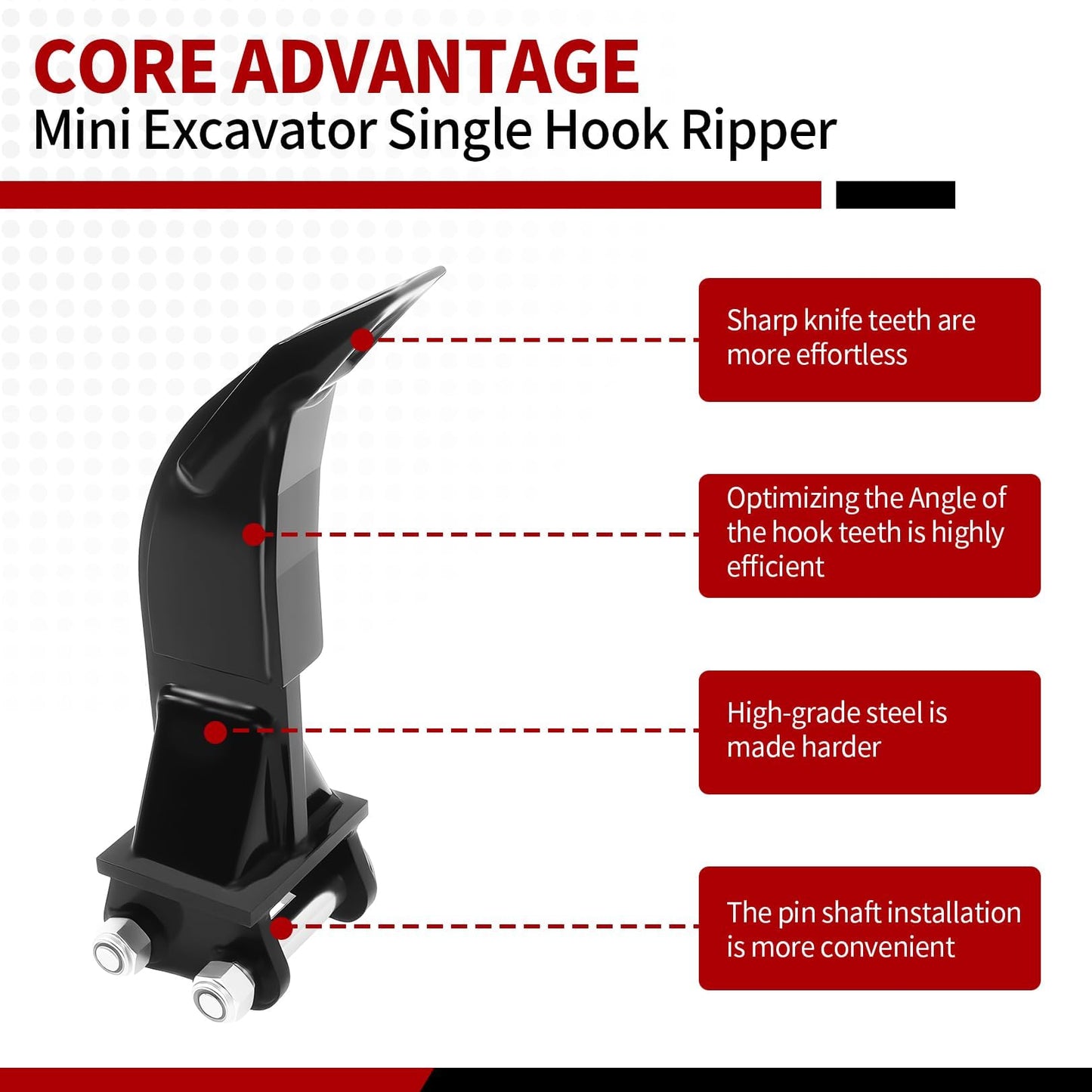 Nakkaa Small Excavator Ripper Single Hook Backhoe Compatible with 1-1.5 Ton Mini Excavator Span 3.54Inches, Hole Diameter 0.98Inches, Center Wheelbase 3.46 Inches