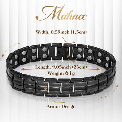Mahnco Magnetic Bracelets for Men Ultra Titanium Steel Magnetic Bracelet with Double Row Magnets Mens Bracele Adjustable Length with Remove Tool (Black Classic)