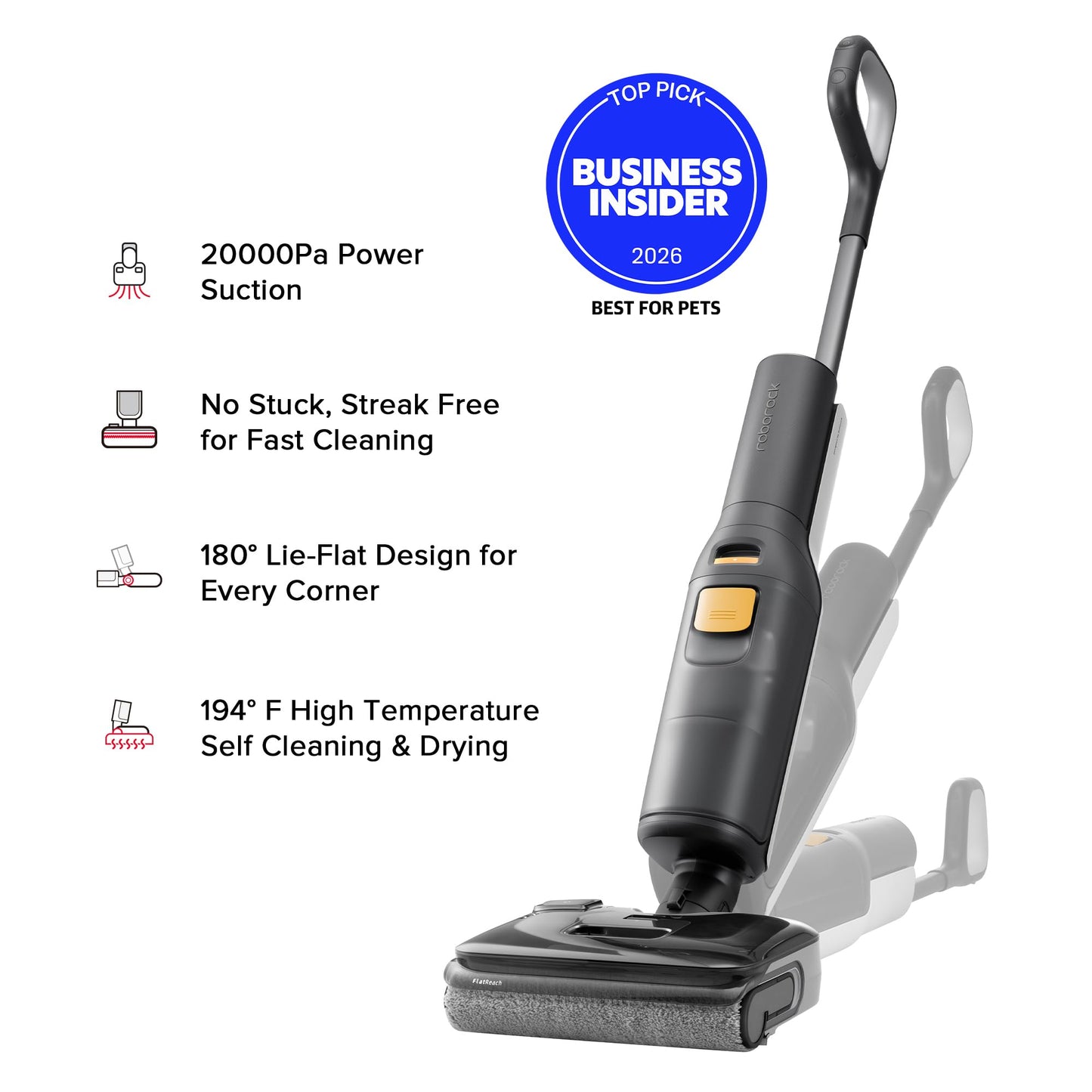 roborock F25 BX Wet Dry Vacuum Cleaner, Cordless Vacuum Mop All in One with 20000Pa, 194°F Hot Air Flash Drying & Self Cleaning, Zero-Tangle Wet Mop Cleaner for Hard Floor, 180° Lie Flat