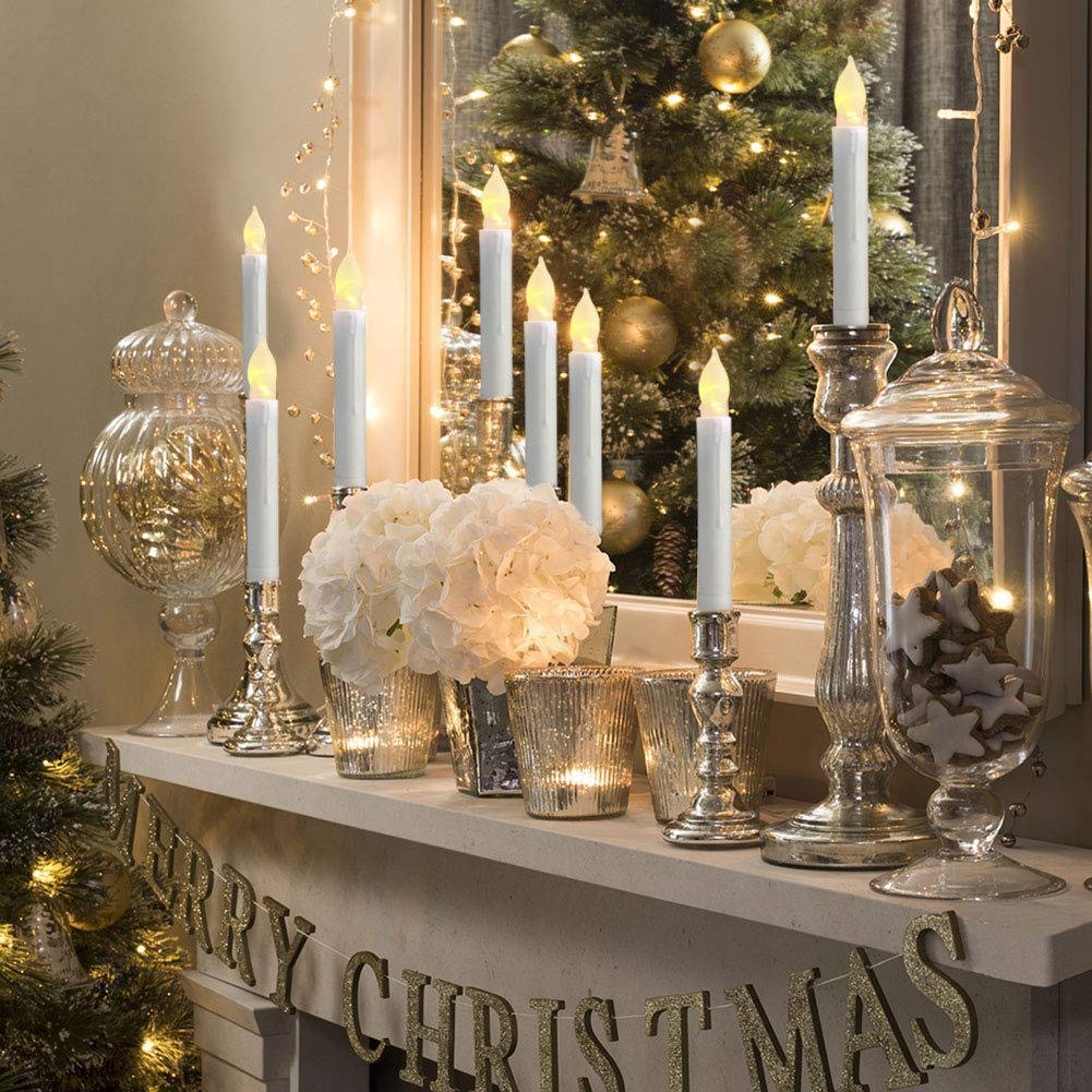 xunhuimemory 24 PCS Flameless LED Taper Candles Lights, Battery Operated Candlesticks with Warm White Flickering Flame, 0.79 x 6.5 Inches Dripless Fake Floating Taper Candles for Church Wedding Xmas
