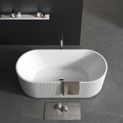 GarveeTech 59" Freestanding Acrylic Bathtub - Luxury Soaking Tub with Overflow Drain, CUPC Certified, Pleated Design, Glossy White, Easy Installation for Modern Bathroom