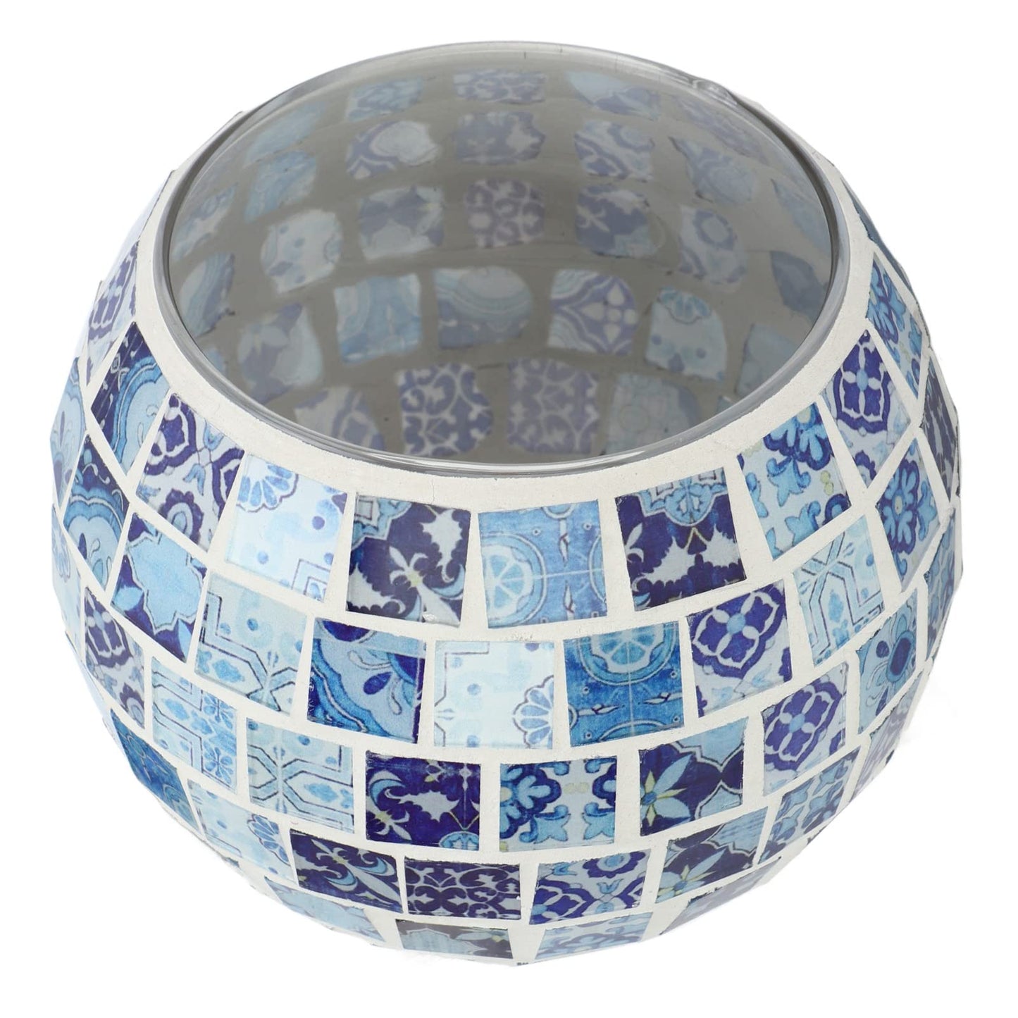 ZAICOLER Scented Candle Holder, Blue White Mosaic Glass Tea Light Holder, Handmade Romantic Votive Candle for Aromatherapy Party Decor