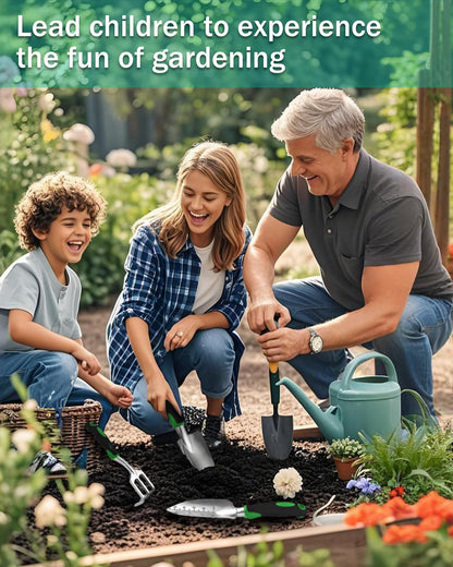 Garden Tools, Heavy Duty Cast-Aluminum Garden Tool Set with Hand Trowel, Transplant Trowel, Cultivator Rake, Soft Rubber Ergonomic Non-Slip Handle, Gardening for Home Gardeners (Basic Set (3 PCS))