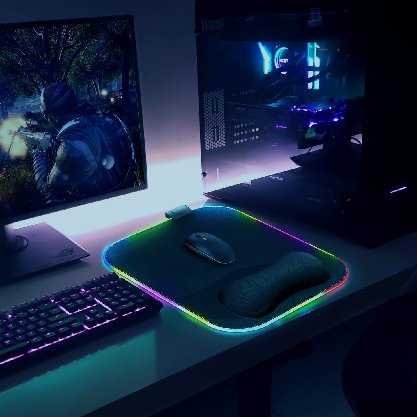 Gimars RGB Mouse Pad with Wrist Rest Support,12 x 10 inch Extra Large Ergonomic Gaming Mouse Pad with 10 LED Lighting Modes, Non-Slip Rubber Base, Lycra Fabric for Laptop, Computer, PC Gaming & Office