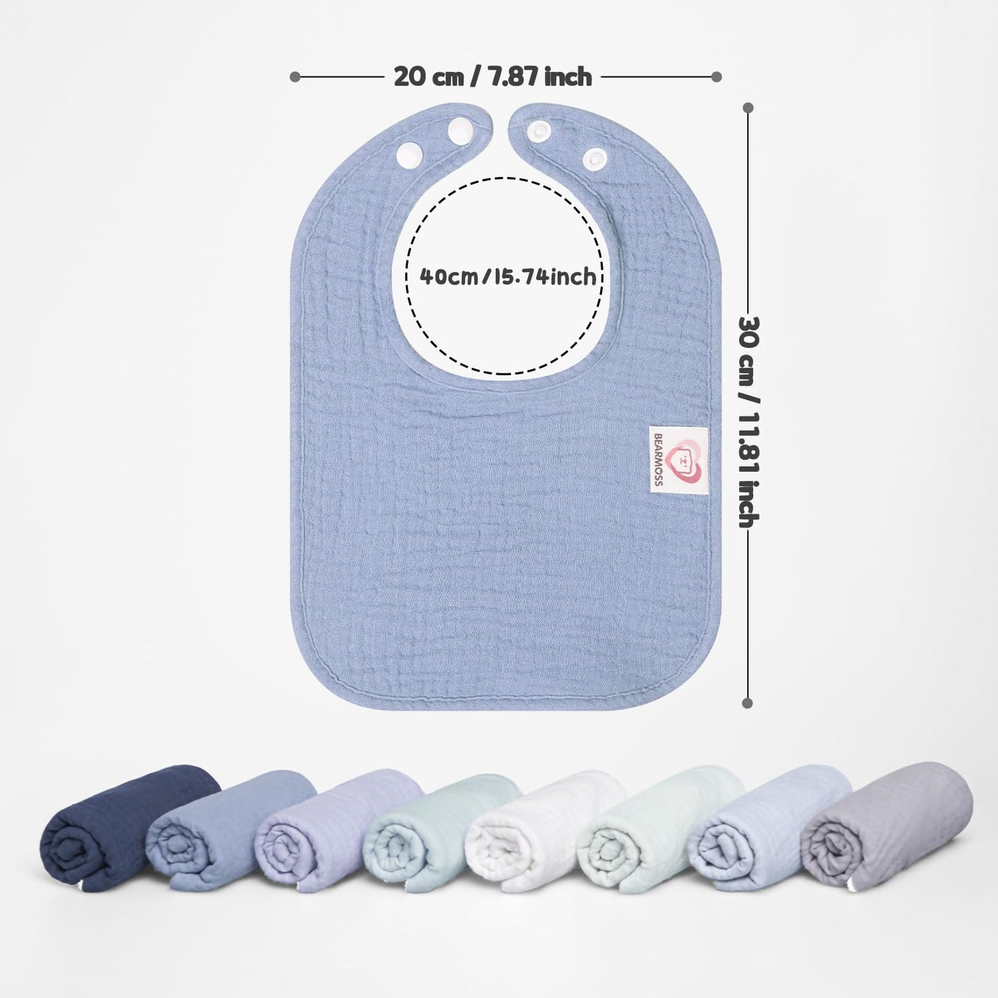 Bearmoss Muslin Baby Drooling Bibs 8 Pack, 100% Cotton Square Adjustable Bandana Bibs Gift for Baby Girls Boys Teething Drool (Mint Iceberg)