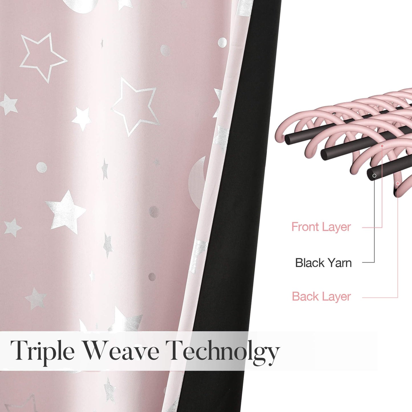 WUBODTI Pink Curtains for Girls Room Star Blackout Kids Bedroom Curtains 84 Inches Long, Cute Silver Star and Moon Patterned Space Theme Thermal Insulated Nursery Drapes, 2 Panel Sets