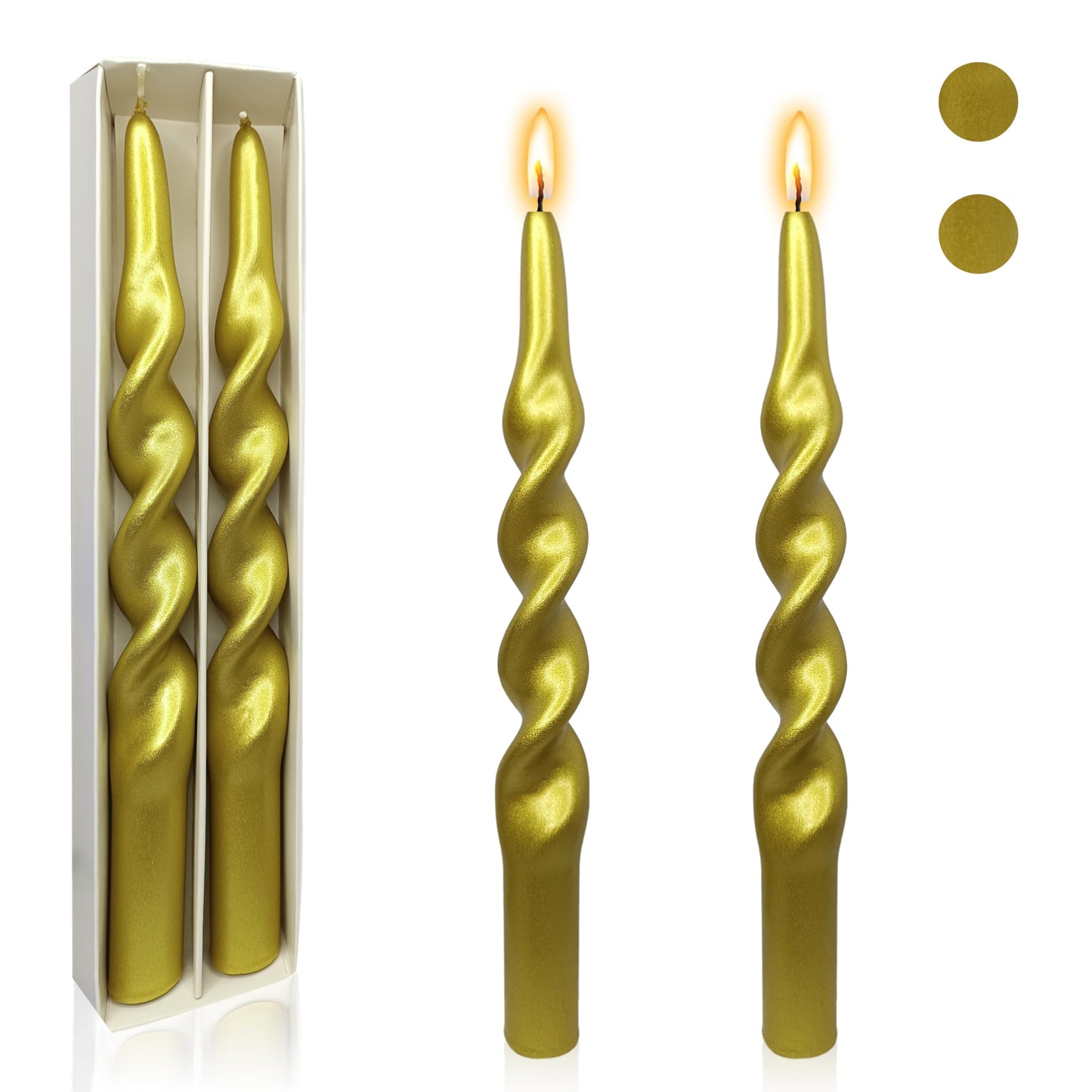 Metallic Twisted Taper Candles Set of 2 10 Inch Christmas Twisted Long Golden Candles for Halloween Christmas Home Dinner Party Wedding