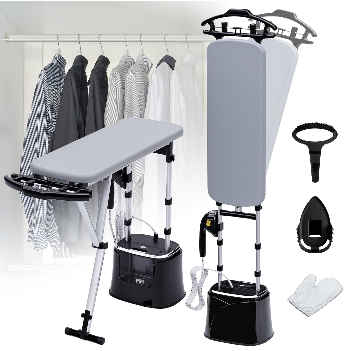 MOMOKOVA Standing Garment Steamer with Dry Ironing, 2000W Powerful Steamer for Clothes with with Flat & Slant & Hanging Iron Options,3 Steam Modes, 25s Fast Heat-Up, 2.2L Water Tank (Black-Silver)
