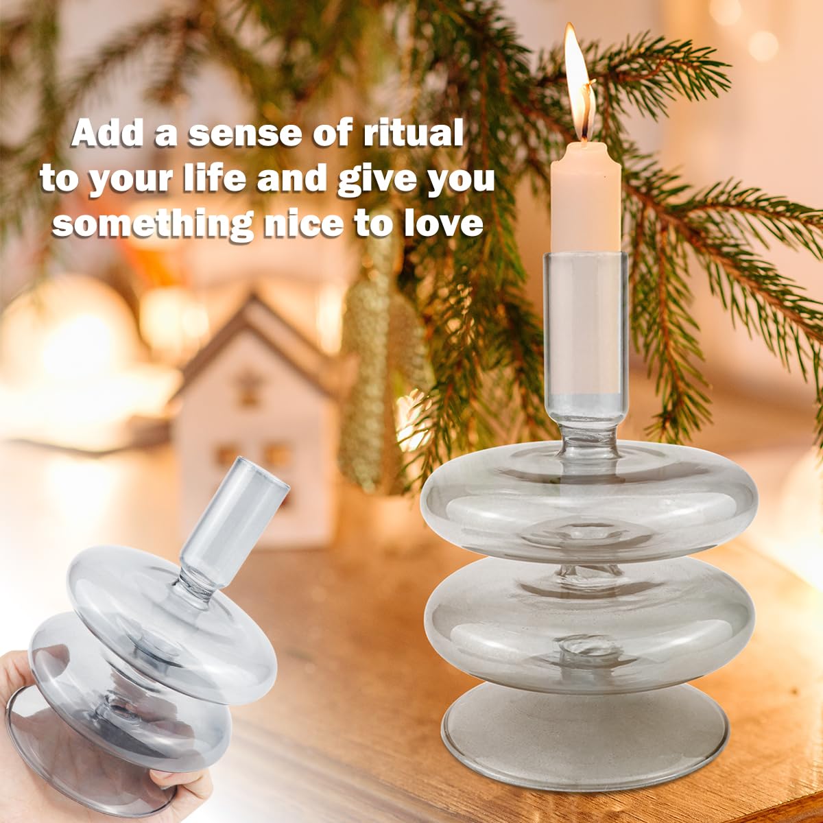 LNQ LUNIQI Clear Glass Candle Holders Glass Taper Candle Holder Decorative Glass Candlestick Holders for Dining Table Centerpieces Wedding Church （Gray）