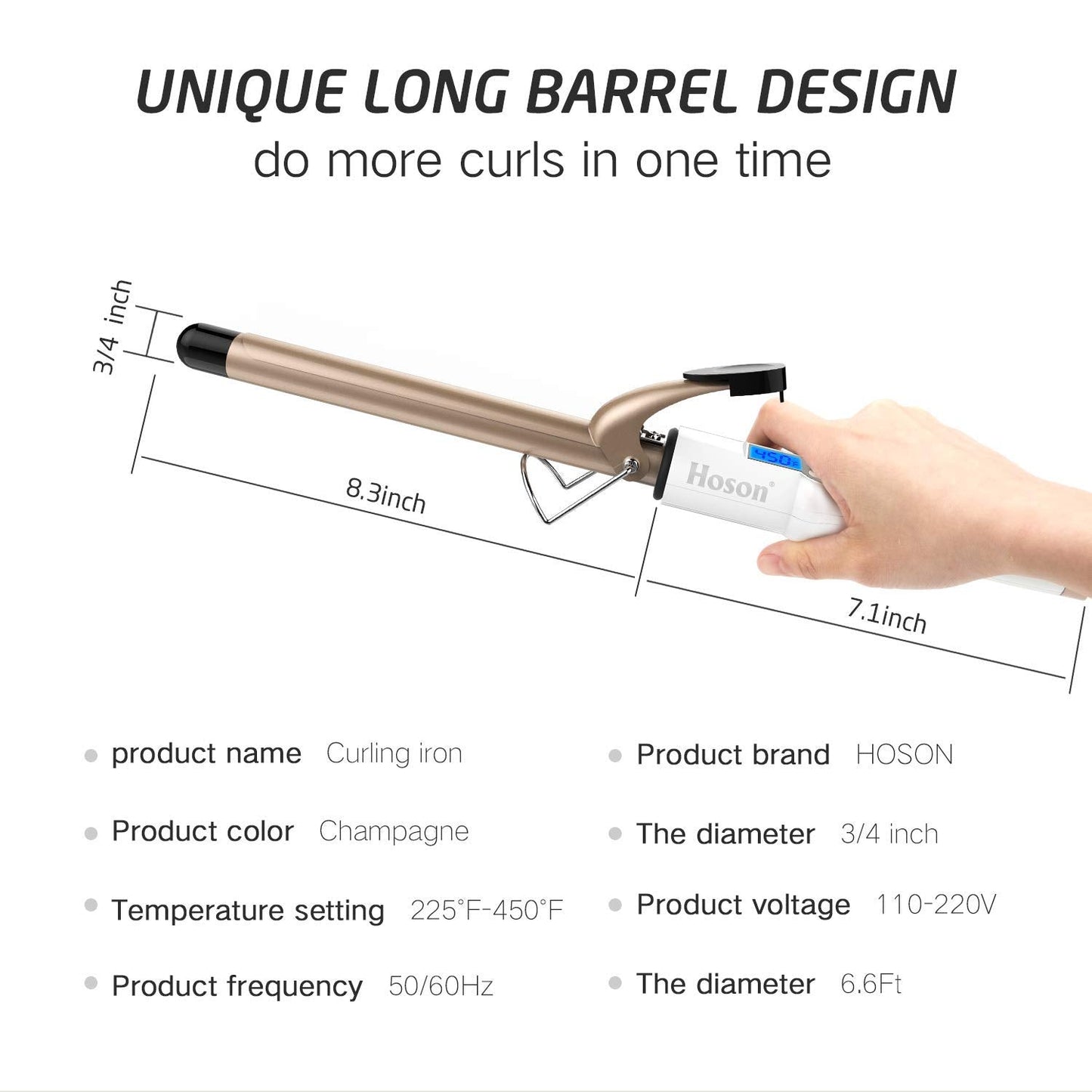 Hoson 1 Inch Curling Iron Professional Ceramic Tourmaline Coating Barrel Hair Curler, LCD Dispaly with 9 Heat Setting(225°F to 450°F for All Hair Types, Glove Include)