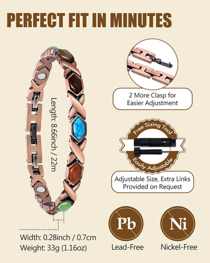 Feraco Copper Bracelet for Women,Pure Copper Magnetic Bracelets,Natural Gemstone,Gifts for Women