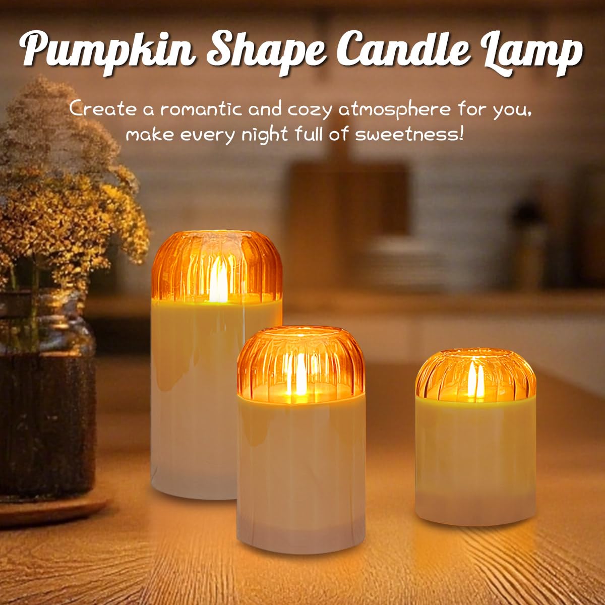 NICE POINT 3Pcs LED Candle Set Rechargeable with Remote Control,Grey Glass Flameless Candles,Candle Lights for Home Decor, Bedroom, Bathroom Accessories，Pumpkin Fake Candles for Halloween