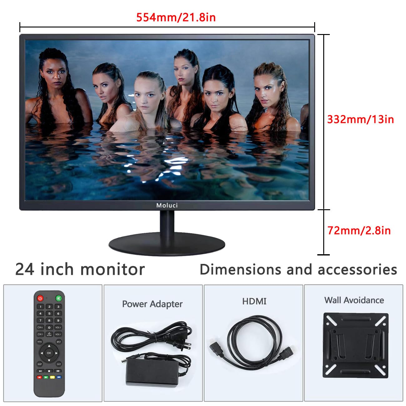 Collusa 24inch Monitoring Security Camera Monitor Display Screen Multifunctional Interface HDMI, BNC, VGA, AV, Computer LCD Monitor Built-in Speaker 1920x1080 Full HD