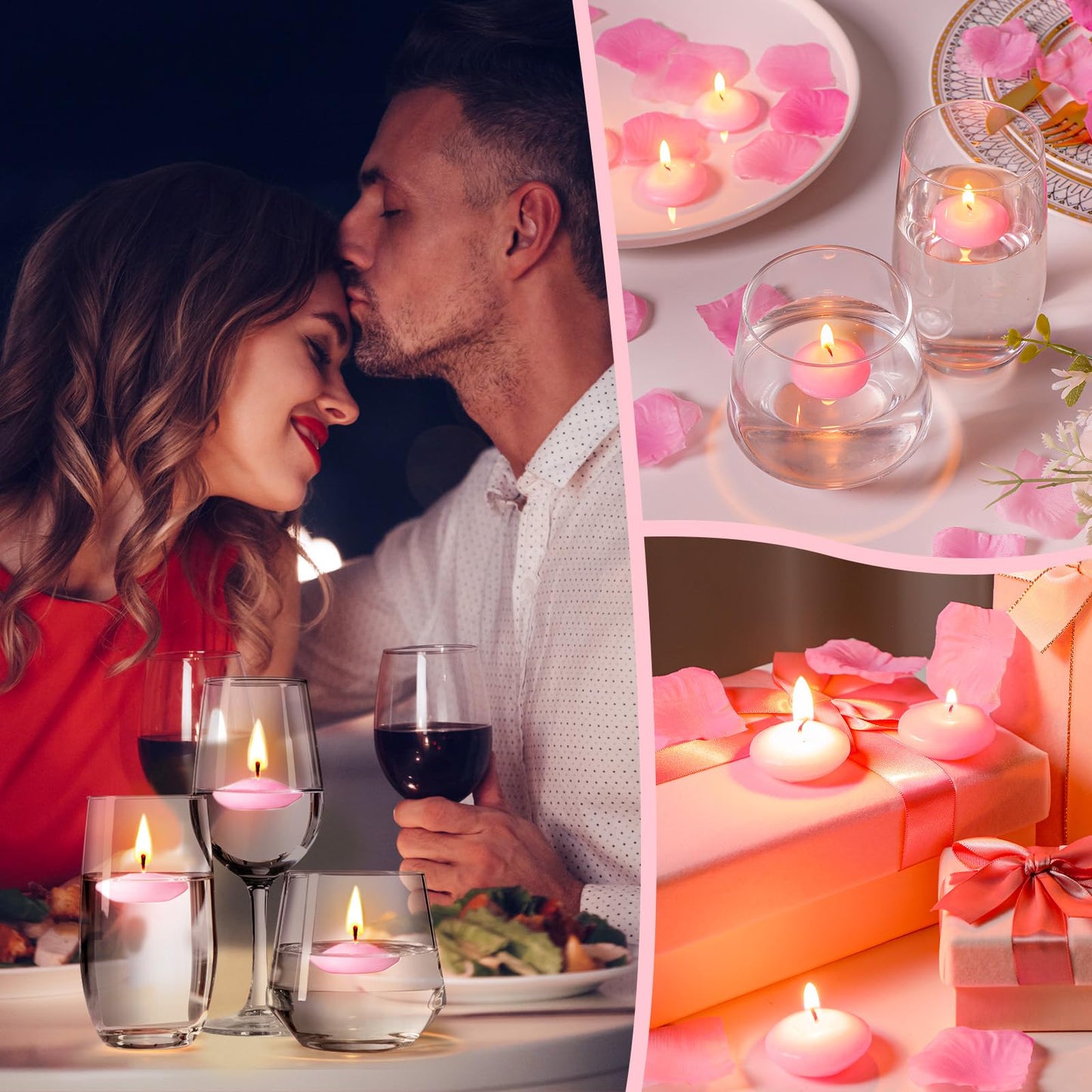Nuanchu 30 Pcs Pink Floating Candles Centerpieces Bulk 1.5 Inch Small Unscented Votive Floating Candles Decoration for Birthday Wedding Party Anniversary Holiday Party Gifts Home Pool Decor