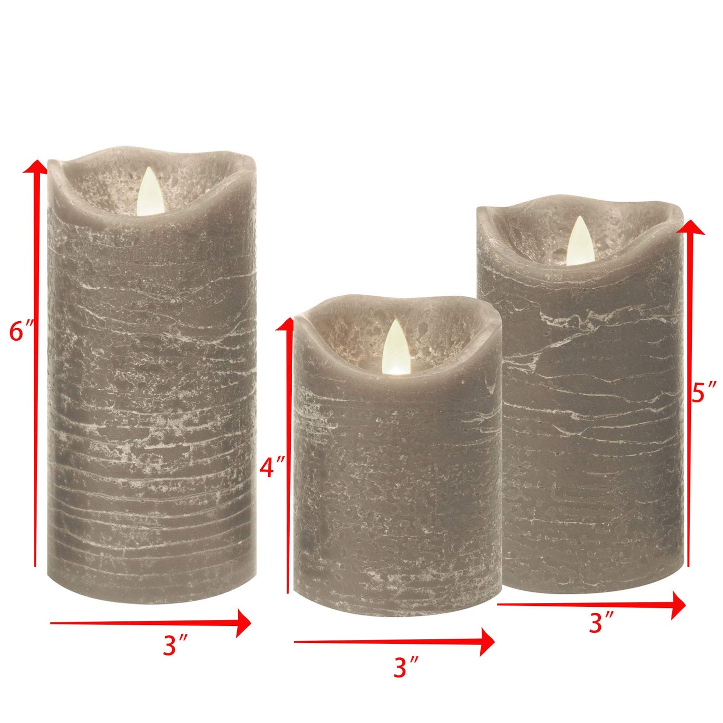 Battery Operated Flameless Candles with Remote Timer Real Wax Realistic Bright Flicker Flickering Electric Electronic LED Pillar Lights Home Wedding Party Decorations Set of 3 Rustic Texture Gray Grey