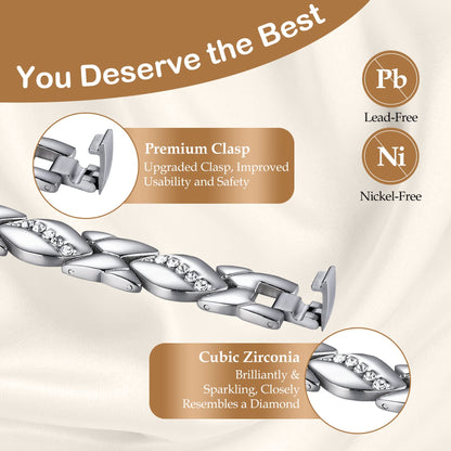 Feraco Copper Bracelet for Women 99.99% Solid Copper Magnetic Bracelets, Unique X Shape Links, Magnetic Field Therapy Jewelry Gifts (Silver X with Ring)