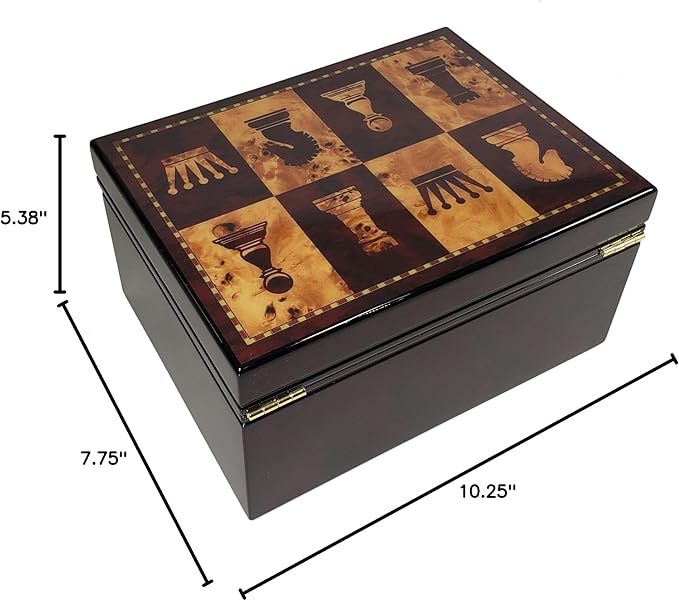 HPL Large High Gloss Cherry and Burlwood Color Locking Chess Storage Box for up to 4 3/4 inch Men Set