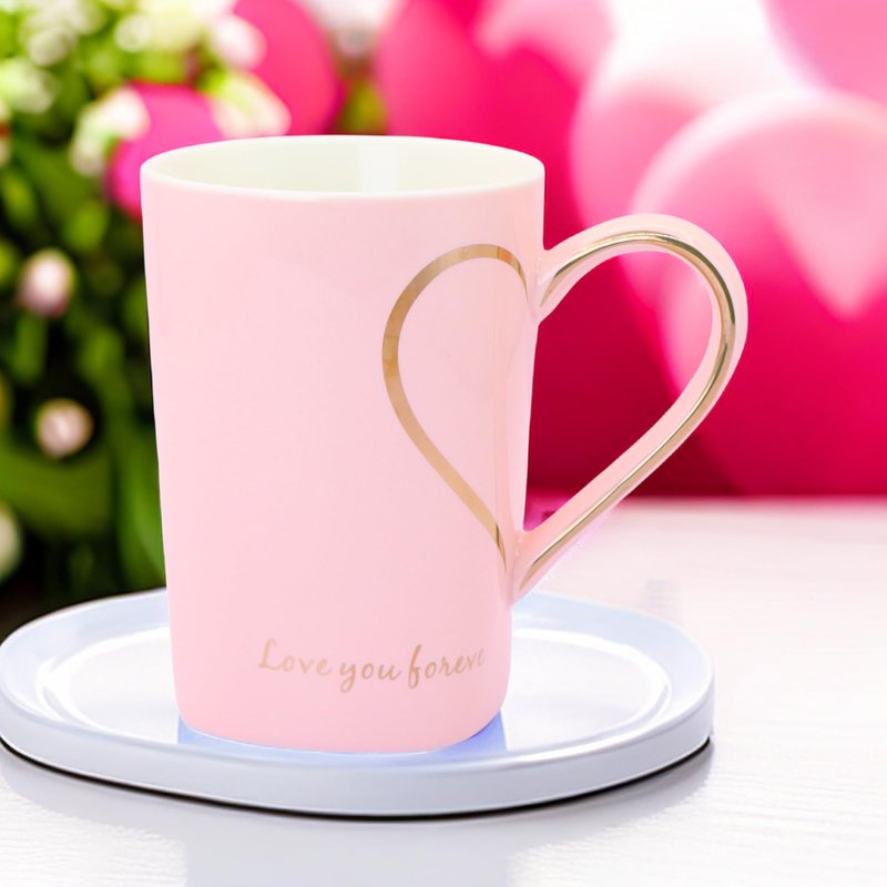 12oz Ceramic Coffee Mug Pink Coffee Mug Heart Shaped Pattern Design Heart Gift for Mother's Day Women Mom