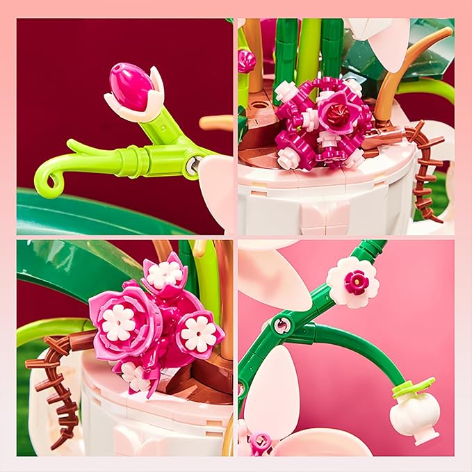 Pink Orchid Flower Building Set for Adults Coffee Cup Orchid Botanical Collection Plant Building Kit Home and Office Decor Gift for Christmas Day Valentines Birthday 567pcs
