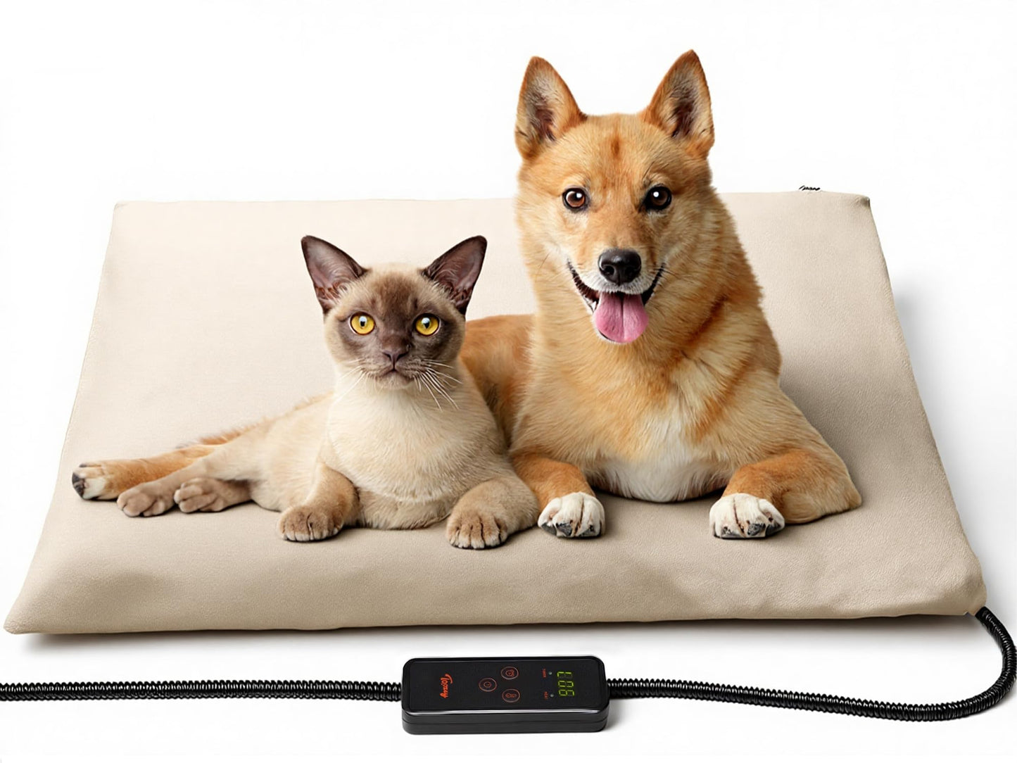 Toozey Small Pet Heating Pad, 6 Adjustable Temperature Dog Cat Heating Pad with Timer, Waterproof Heated Cat Bed with Chew Resistant Cord, Indoor Electric Pet Heated Mat 18x16in