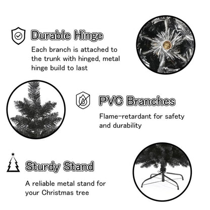 658 Tips Artificial Pencil Christmas Tree Halloween Tree, 6ft Pure Black Skinny Xmas Tree with Metal Stand Perfect for Christmas/Halloween/Easter/Parties/Holiday Indoor Outdoor Decoration