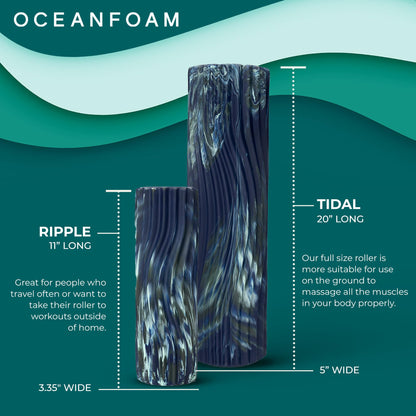 Oceanfoam Tidal Roller - Black Marbled - Muscle Massage Foam Roller for Back Pain & Stretching - Firm and Ergonomic Wide Wave Textured - Yoga, Athletics, & Wellness - Full Size, 20" x 5"