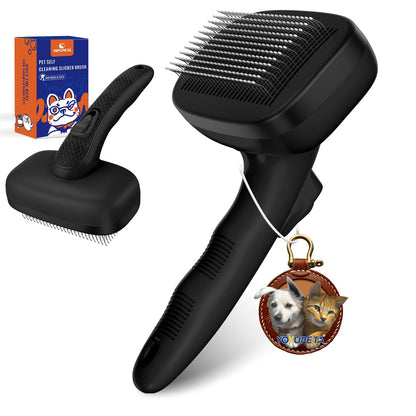 YOYUPETA Dog Self Cleaning Slicker Brush for Shedding, Ideal for Short Long Haired Dogs, Including Cat. Removes Loose Fur, Undercoat, Mats, Tangled Hair. Suit for Large Medium Small Animal, Black