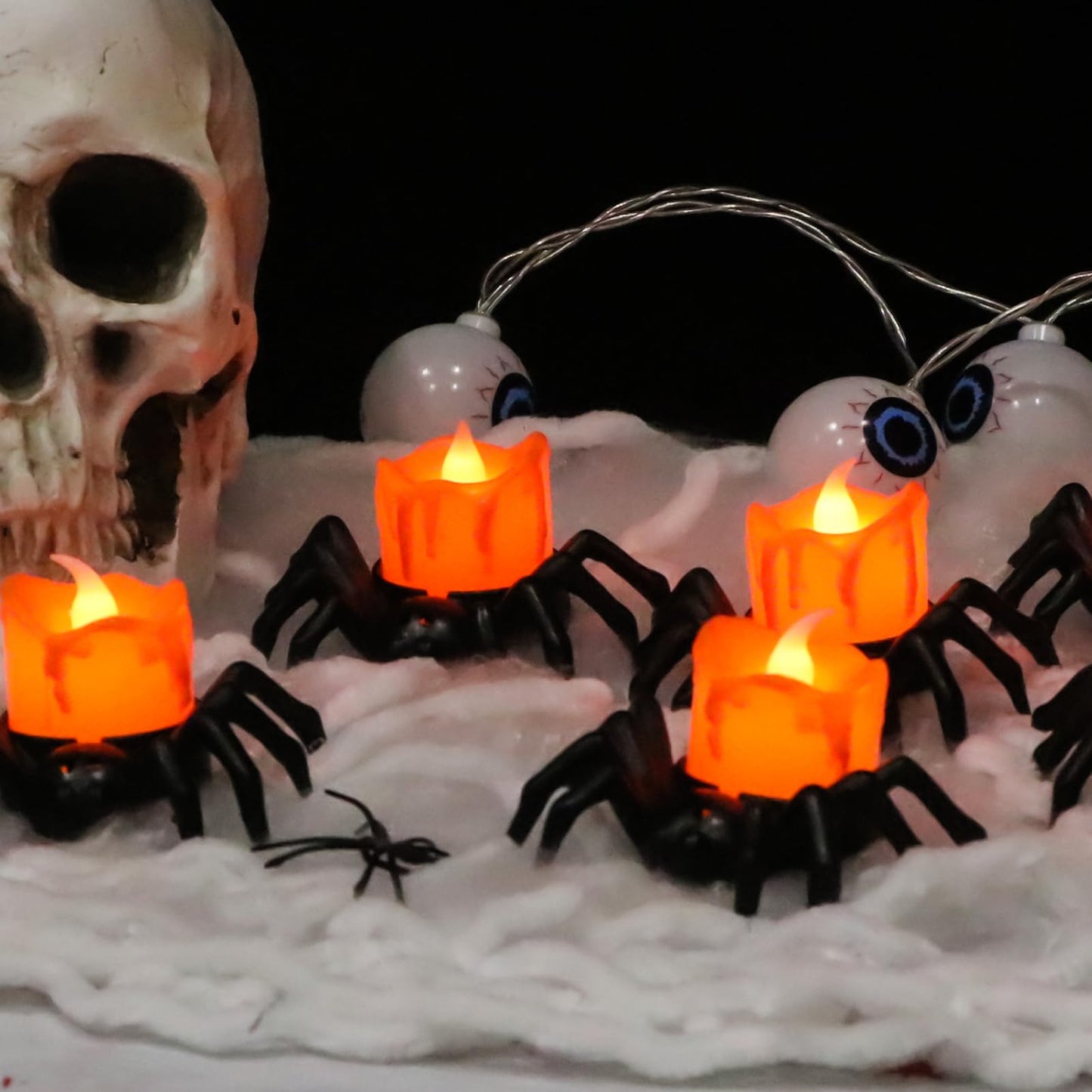 Lasumora Halloween Decorations Tea Lights Candles with 6H Timer, 6 PCS Φ 1.6" H 1.6" Battery Operated Halloween Candles Flameless LED Candle Holders Flickering Table Party Halloween Decor Indoor