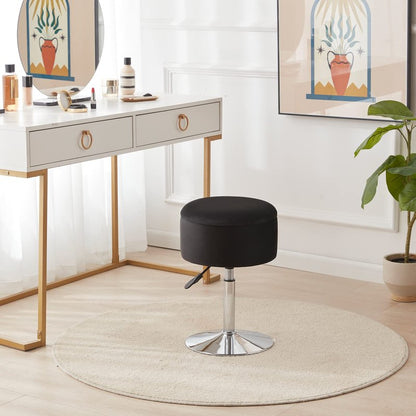 RUCUKEN Adjustable Ottoman Stool Black Vanity Stool Vanity Chair for Makeup Room Stool Chair for Vanity Stool with Storage Makeup Stools with Storage Swivel Makeup Chair for Bathroom Velvet