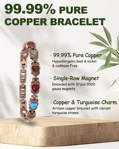 MagEnergy Copper Bracelet for Women, 99.99% Pure Copper Magnetic Bracelets with 3500 Gauss Magnets, Natural Turquoise & Stones, Adjustable, Jewelry Gift