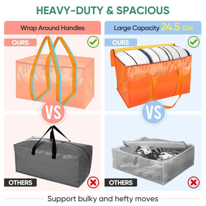 BALEINE 2-Pack Oversized Moving Bags with Reinforced Handles, Heavy-Duty Storage Tote for Clothes, Moving Supplies (Orange, 2-Pack)
