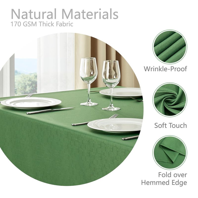Veblandy 2 Pack Rectangle Tablecloth, 60x84 inch, Water Resistant Wrinkle Free Linen Textured Table Cloth Washable, Decorative Fabric Table Cover for Dining, Party and Camping, Green