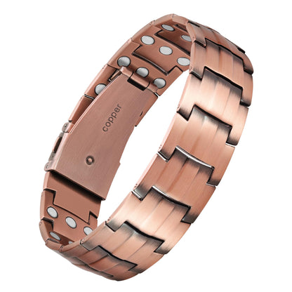 Jecanori Pure Copper Bracelet for Men, Upgrade 3X Ultra Strength Magnetic Bracelets for Men with 3800 Gauss Neodymium Magnets, Premium Fold-Over Clasp Jewerly Gift with Sizing Tool
