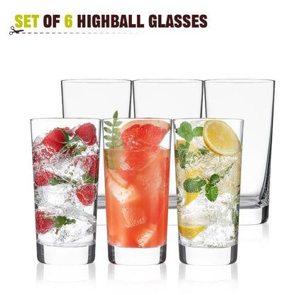 OUWO Highball Glasses Set of 6, 13oz Tall Drinking Glasses, Water Glass for Kitchen, Tom Collins Glasses, Mojito Glass Cups, Cocktail Glasses for Bar Glassware