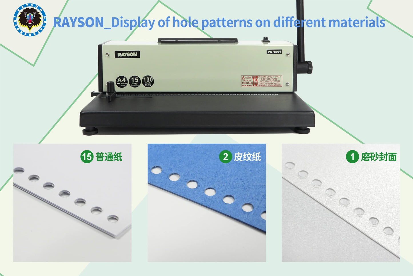 Rayson PD-1501 Coil Binding Machine with Inserter, 4:1 Pitch, 46 Holes