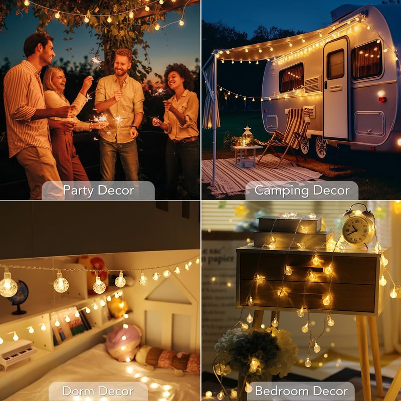 Metaku Globe String Lights Fairy Lights Battery Operated 16.4ft 50LED String Lights with Remote Waterproof Indoor Outdoor Hanging Lights Decorative Christmas Lights for Home Party Patio Garden Wedding