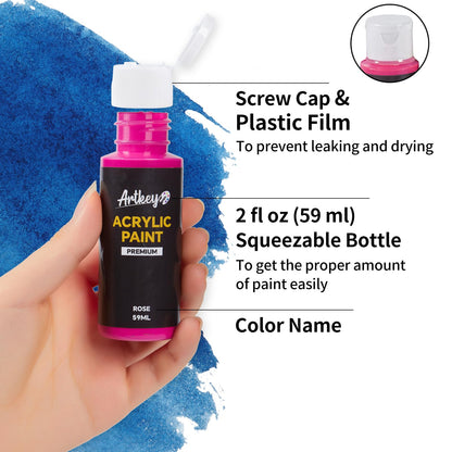 Artkey Acrylic Paint Set - 24 colors 2 oz/59 ml Acrylic Paints Professional Artists Painting Kit for Canvases Fabric Rock Leather Easter Egg Wood Ceramic Glass Art Craft Painting