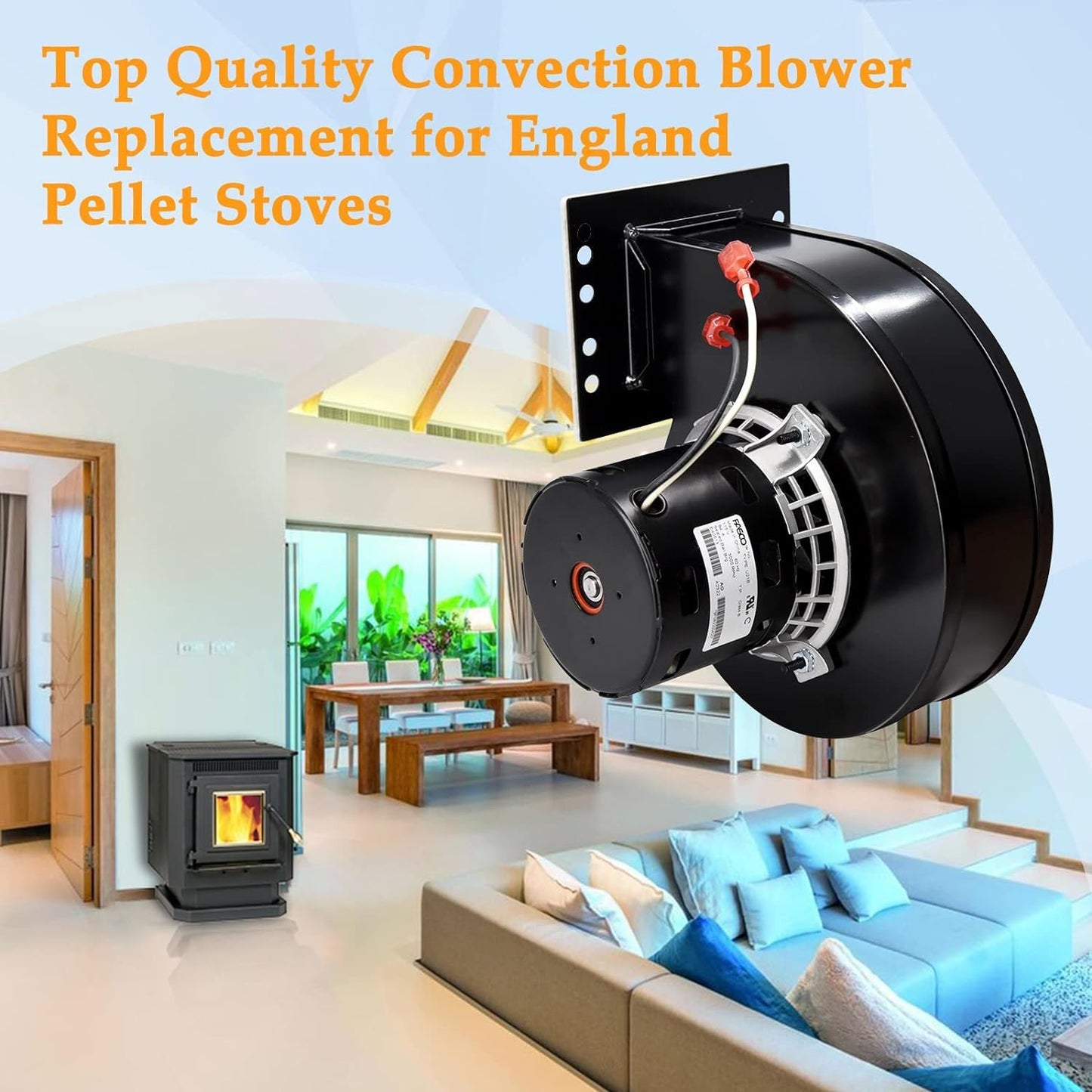 Criditpid PU-076002B Exhaust Blower & PU-4C442 Convection Blower Fan Kit for Englander 25-PDVC, 55-SHP10 Pellet Stoves, with Gasket.