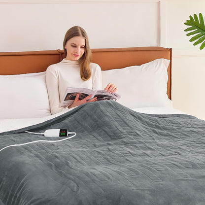 Heated Electric Blanket Queen Size - 84" x 90" Heating Blanket with Dual Control, 10 Heating Levels & 8 Hours Auto Off, Soft Warm Flannel Blanket, Christmas Birthday Gifts for Senior Grandma