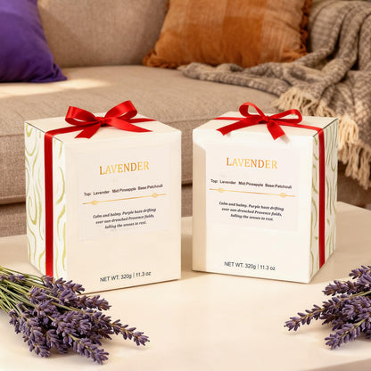 Lavender Candle Gift Set – 2 Pack Wood Wick Soy Wax Scented Candles with Gift Boxes, Long Lasting Relaxing Aromatherapy Candles for Home Decor, Holiday Gifts