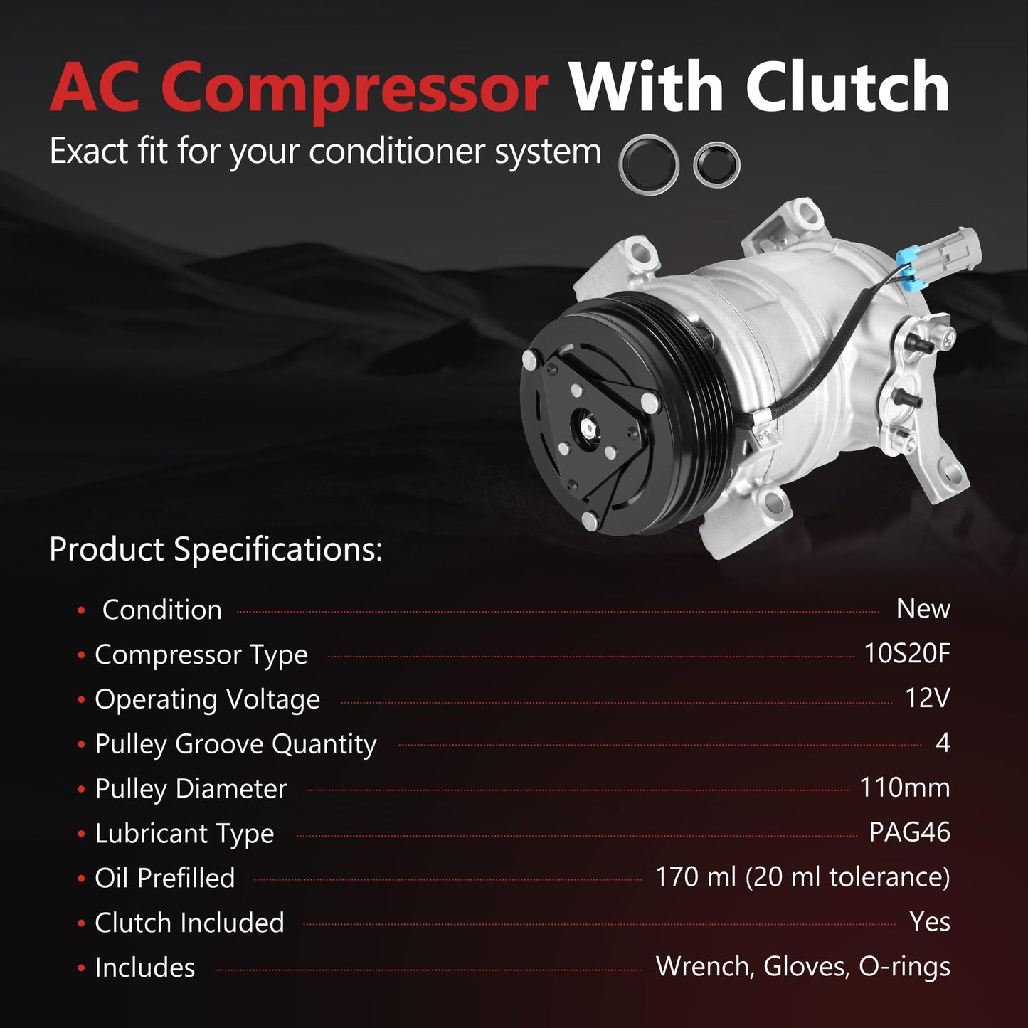 HYR New AC Compressor with Clutch Compatible with 2000-2013 Chevrolet, GMC Models - Silverado, Sierra, Tahoe, Yukon, Suburban, Express, Escalade, Savana, Avalanche, & More, 2 Mounting Holes CO 29002C