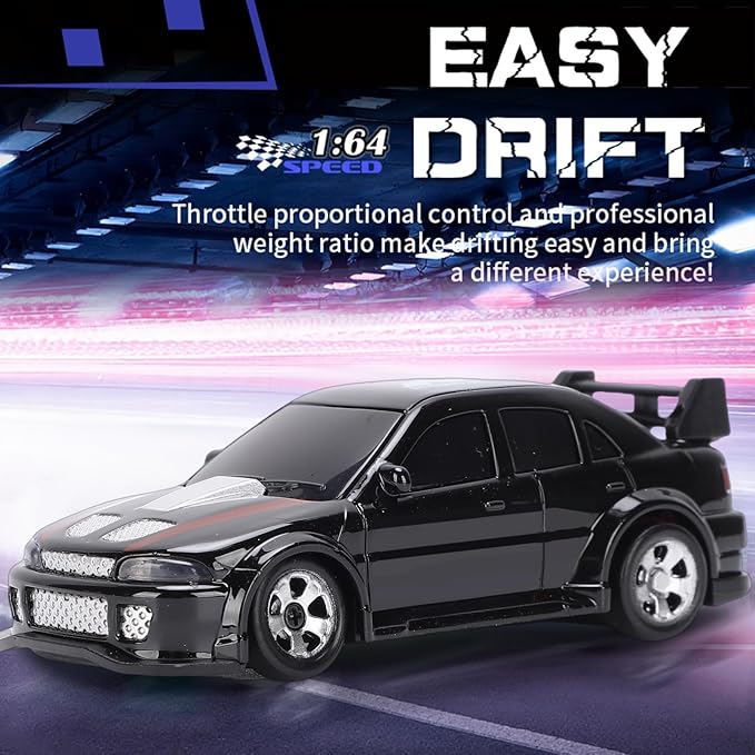 1:64 Scale Mini RC Drift Car 2.4GHz 4WD Desktop RC Drift Car Handheld Racing Mini Vehicle with LED Lights Speed Switching Racing Sport Toy for Adults Teens (Black)