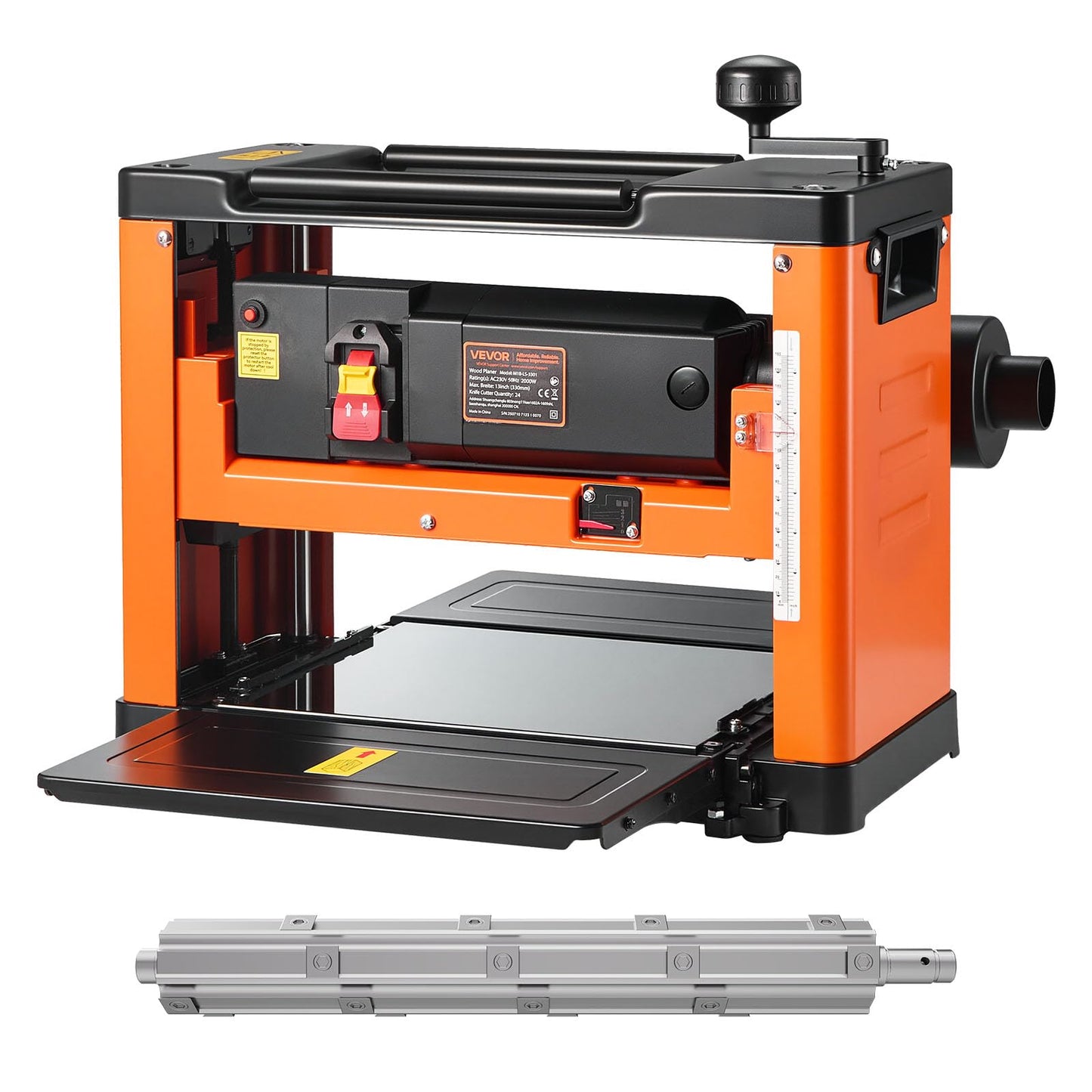 VEVOR 13-Inch Spiral Thickness Planer, Woodworking Power Benchtop Planer, with 2000W 23500 RPM Powerful Motor, Single Speed, for Hard & Soft Wood Material
