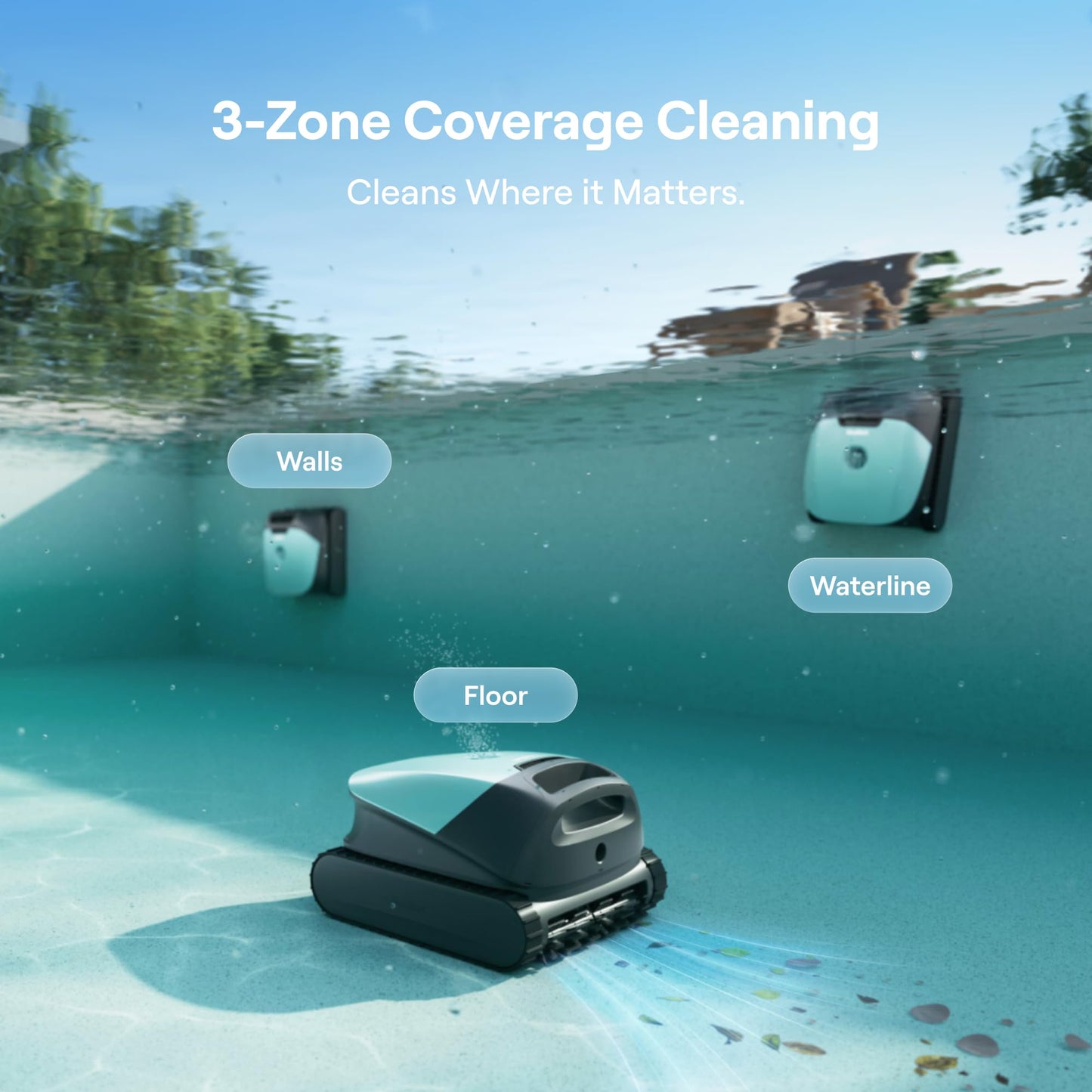 Beatbot Sora 10 Cordless Robotic Pool Vacuum Cleaner with iSkim 24/7 Cleaning Solar Powered Skimmer, Cleans Floor, Walls, Waterline and Surface-Mint Green & Blue